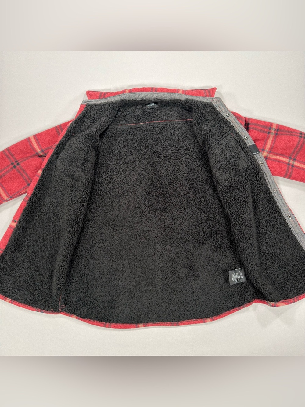 O'Neill Superfleece Men's M Sherpa Lined Plaid Fleece Shirt Jacket Red Flannel - Picture 6 of 12